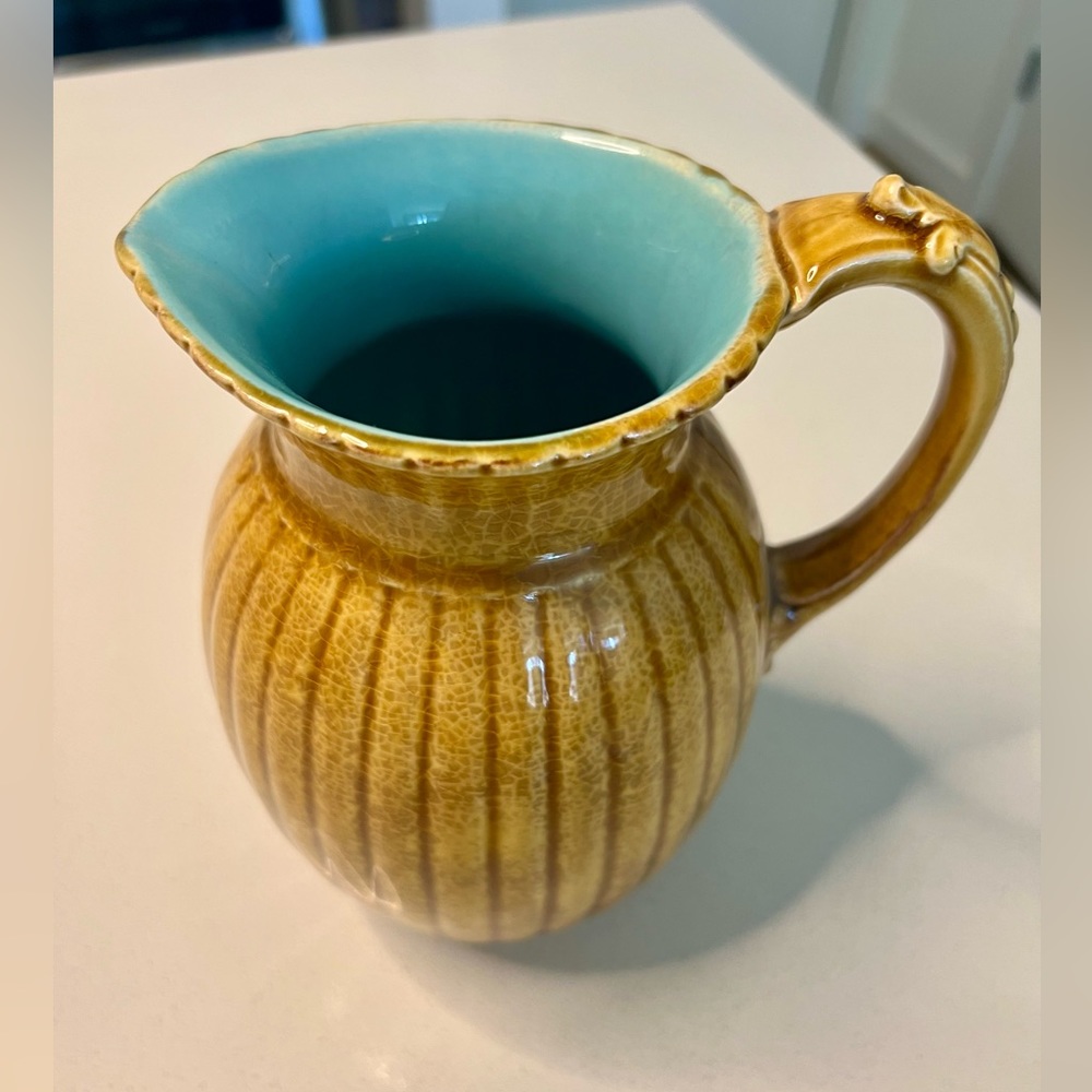 Early Yellow Sarreguemines Pitcher, Excellent Condition, Circa 1870 France